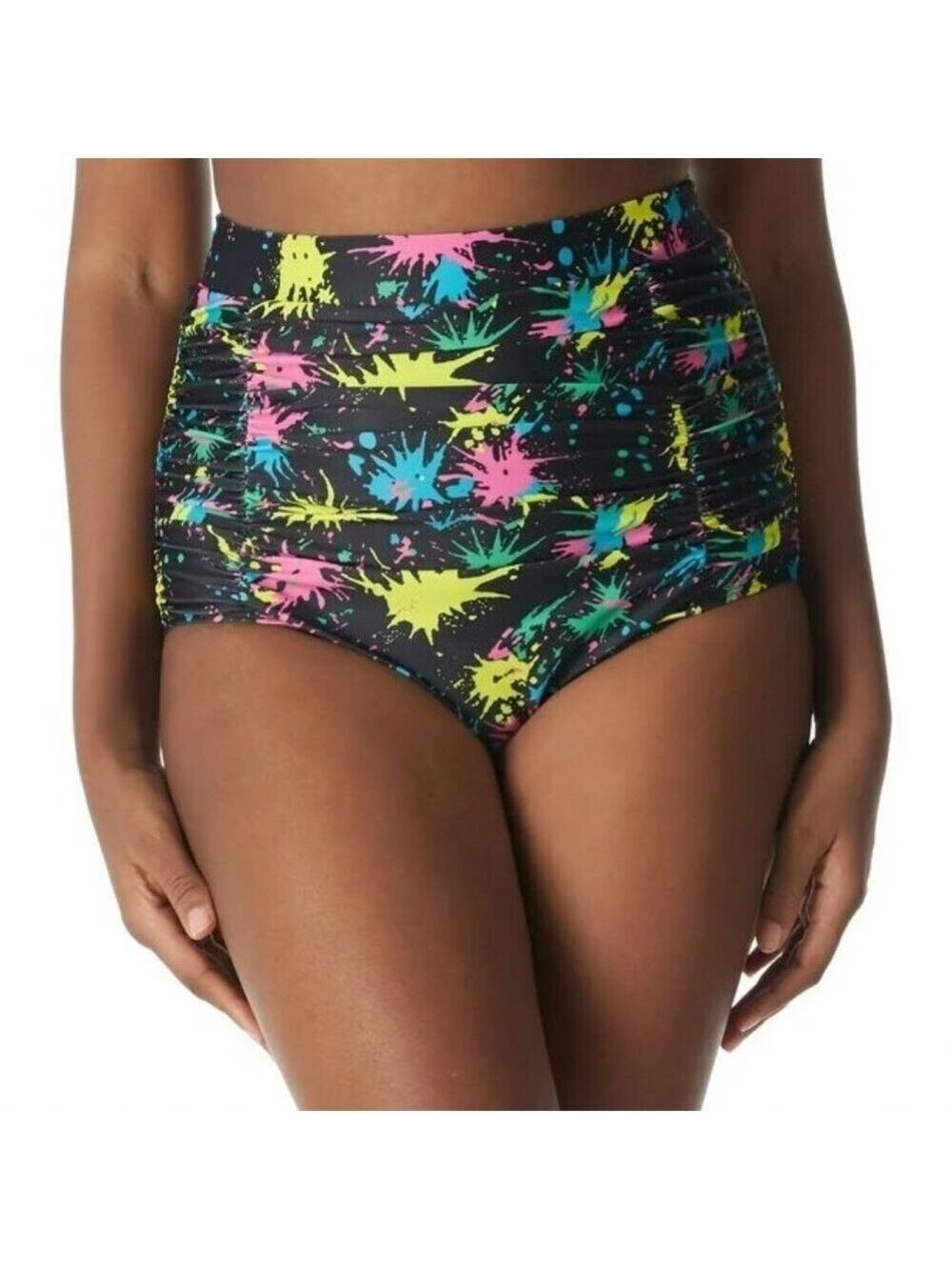 ✨RELLECIGA Pink High Waisted Ruched Tummy Control Bikini Bottom Large NWT